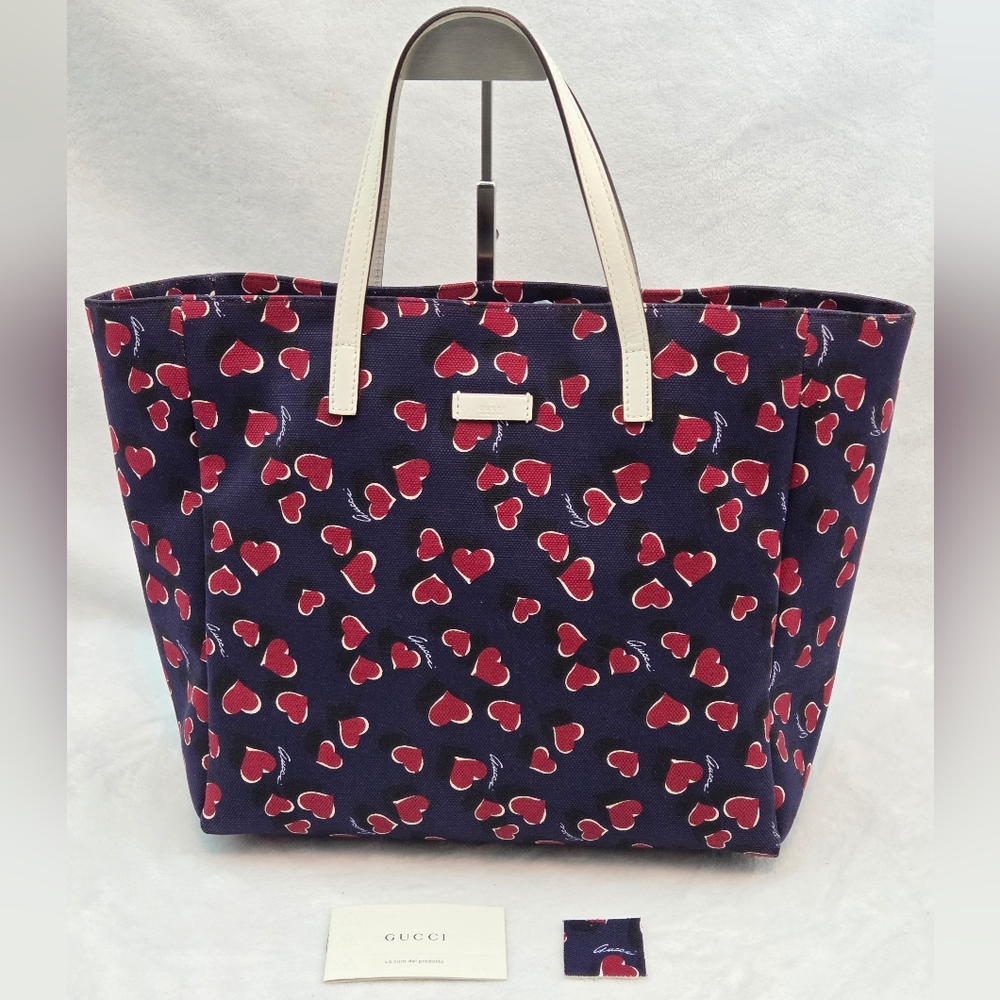 Gucci Betty Heartbeat Limited Edition Navy/Red Canvas Tote Bag Hand Bag